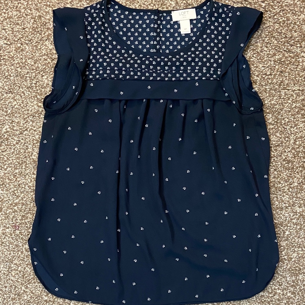 LOFT Dark Blue Sleeveless Top with White Accents